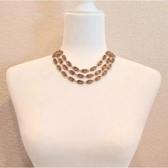 Vintage Sarah Coventry Desert Flowers Three-Strand Gold Tone Necklace - Picture 3 of 9